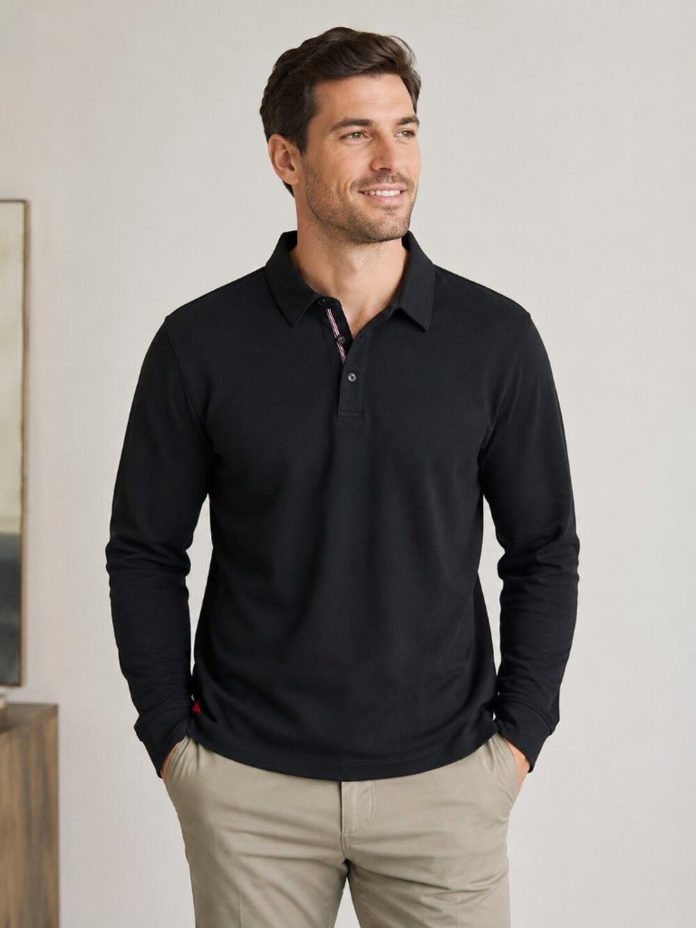 UNTUCKit Damaschino Black Long Sleeve Polo Shirt Men's Large
